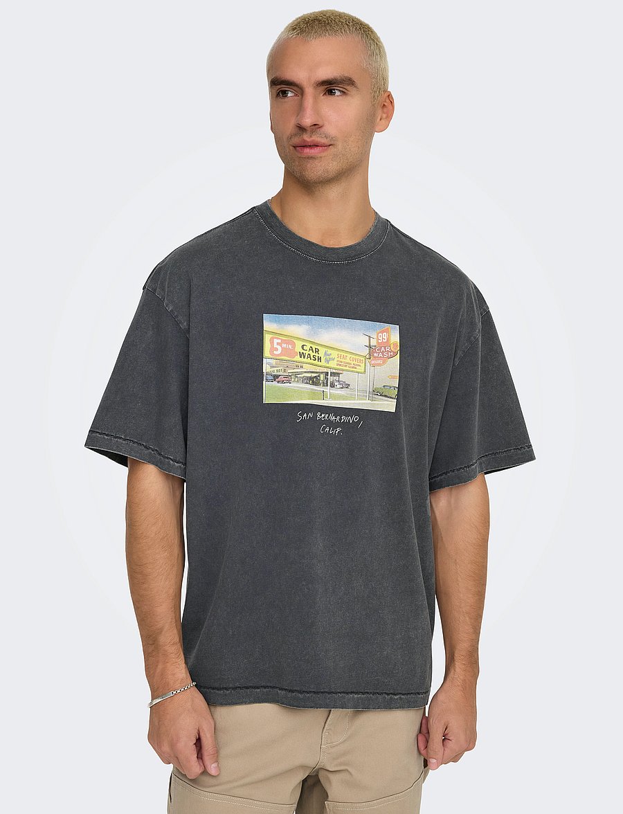 ONLY & SONS - ONSDEVIN OVZ WASHED SS TEE VD - lühikeste varrukatega t-särgid - black - 4
