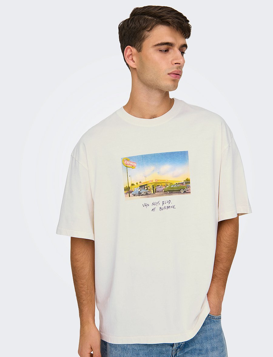 ONLY & SONS - ONSDEVIN OVZ WASHED SS TEE VD - kortärmade t-shirts - cloud dancer - 4