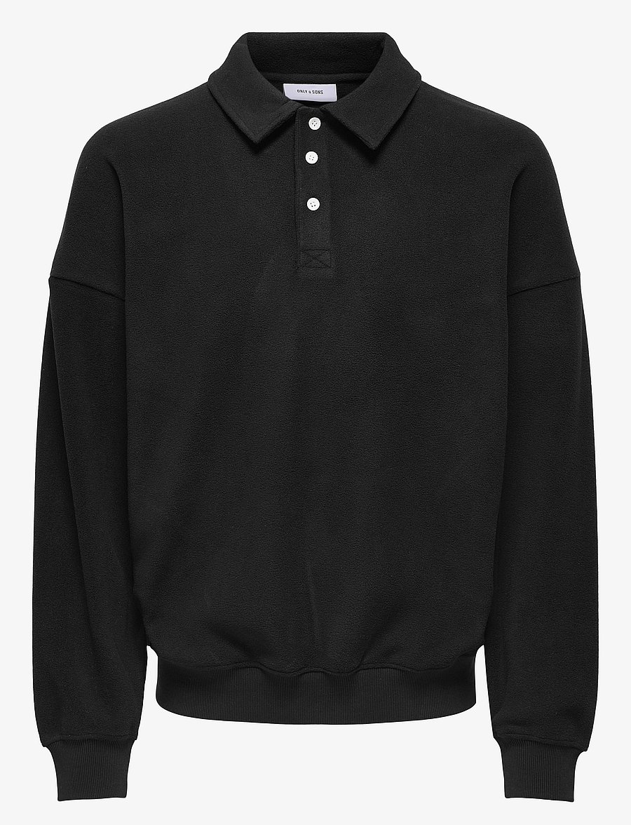 ONLY & SONS - ONSDOMINIC RLX LS RUGBY SWEAT VD - polo krekli ar garām piedurknēm - black - 0