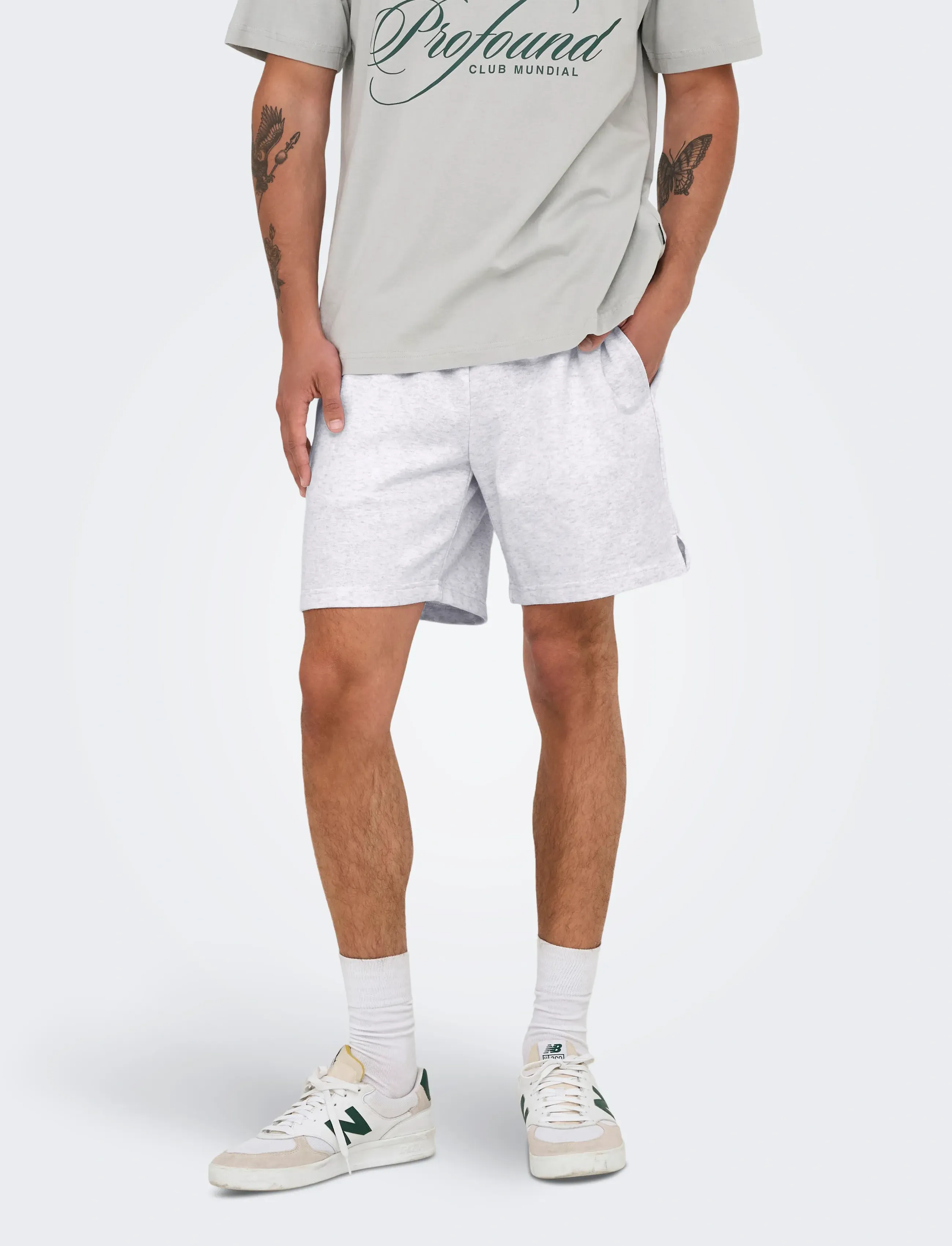 ONLY & SONS ONSDAVID SHORTS SWEAT NOOS - Kollektionen - SUPER LIGHT GREY MELANGE / white
