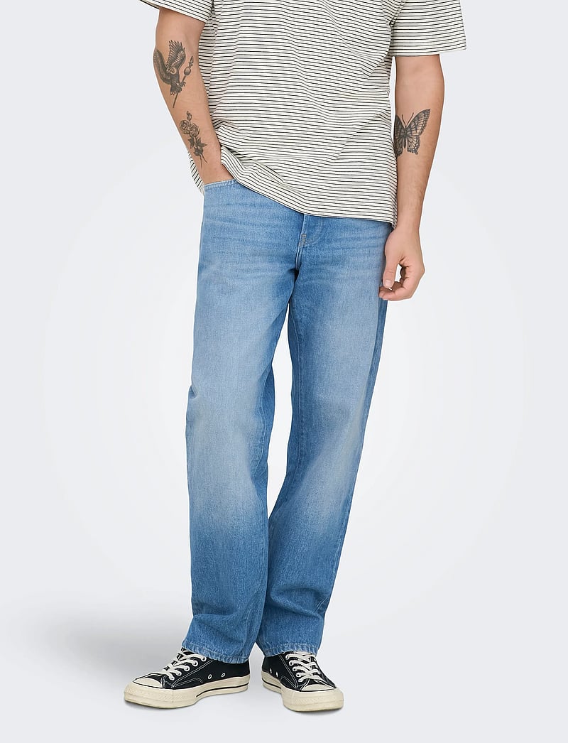 ONLY & SONS - ONSEDGE STRAIGHT MB 2344 AZG DNM - tavalised teksad - medium blue denim - 0