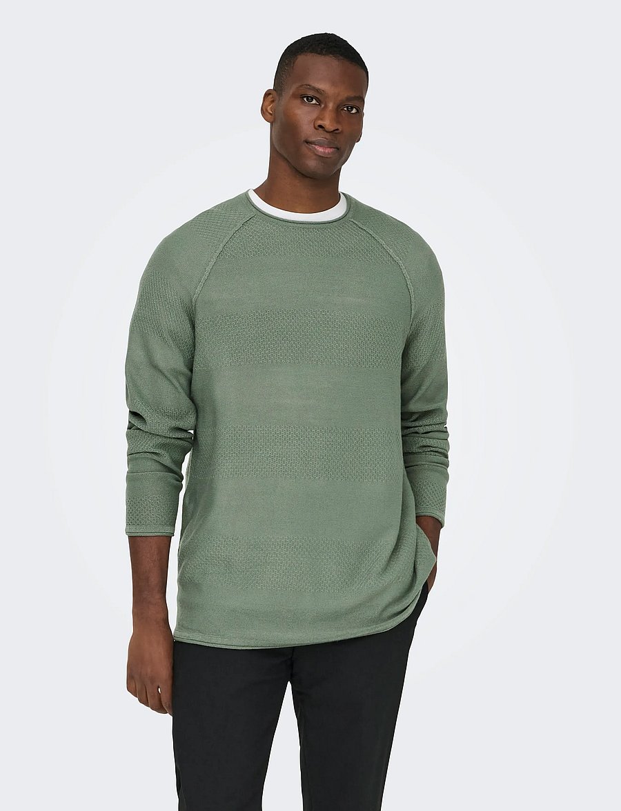 ONLY & SONS - ONSAPOLLO REG LS STRUC CREW KNIT - rundhals - agave green - 0