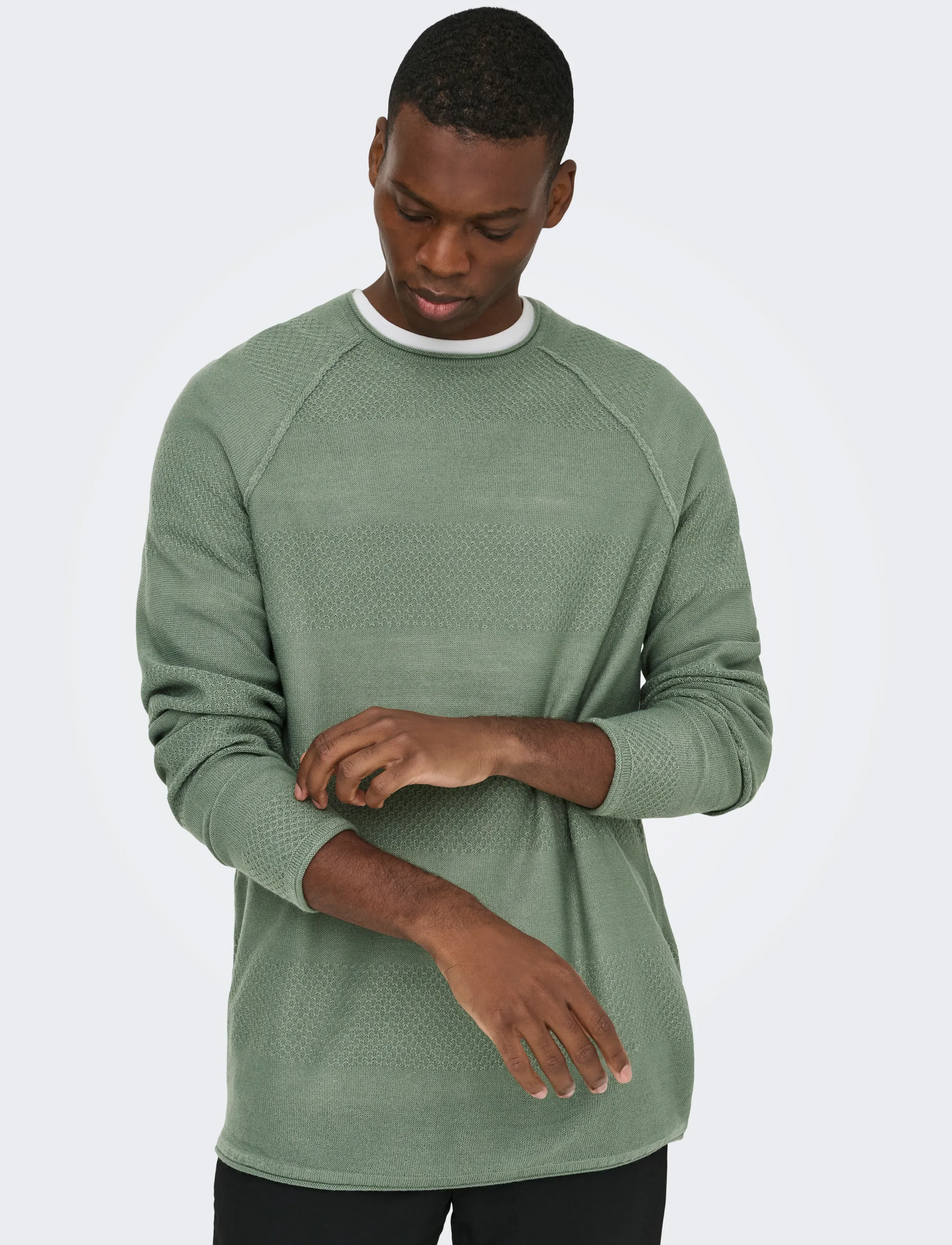 ONLY & SONS - ONSAPOLLO REG LS STRUC CREW KNIT - Ümmarguse kaelusega kudumid - agave green - 4