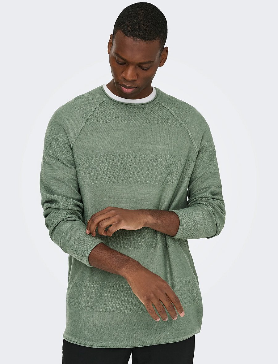 ONLY & SONS - ONSAPOLLO REG LS STRUC CREW KNIT - rundhals - agave green - 4