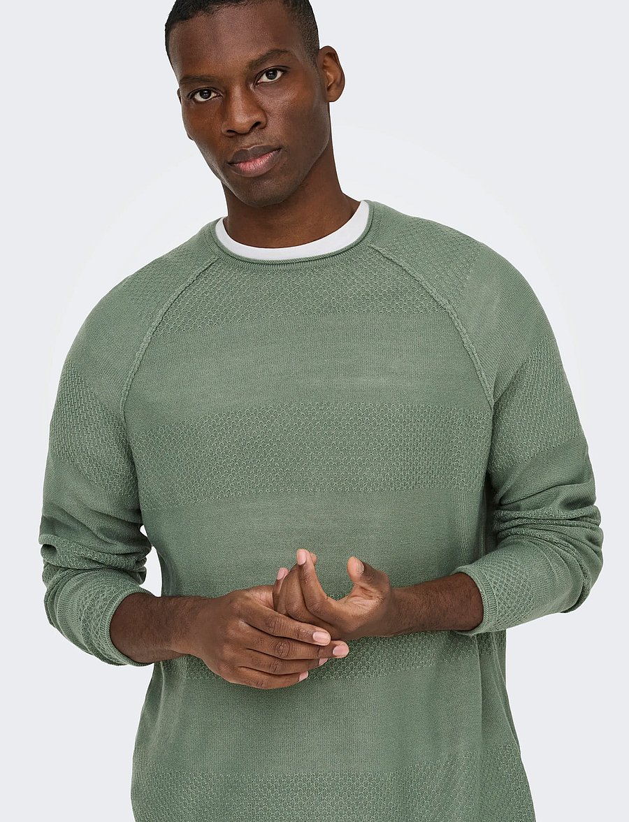 ONLY & SONS - ONSAPOLLO REG LS STRUC CREW KNIT - rundhals - agave green - 5