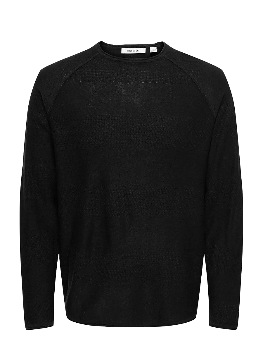 ONLY & SONS - ONSAPOLLO REG LS STRUC CREW KNIT - round necks - black - 1