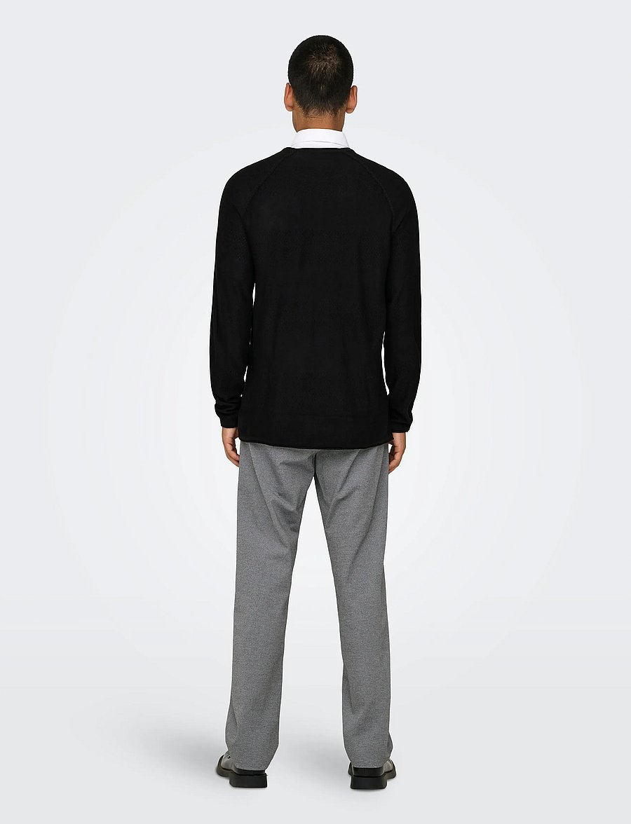 ONLY & SONS - ONSAPOLLO REG LS STRUC CREW KNIT - round necks - black - 3