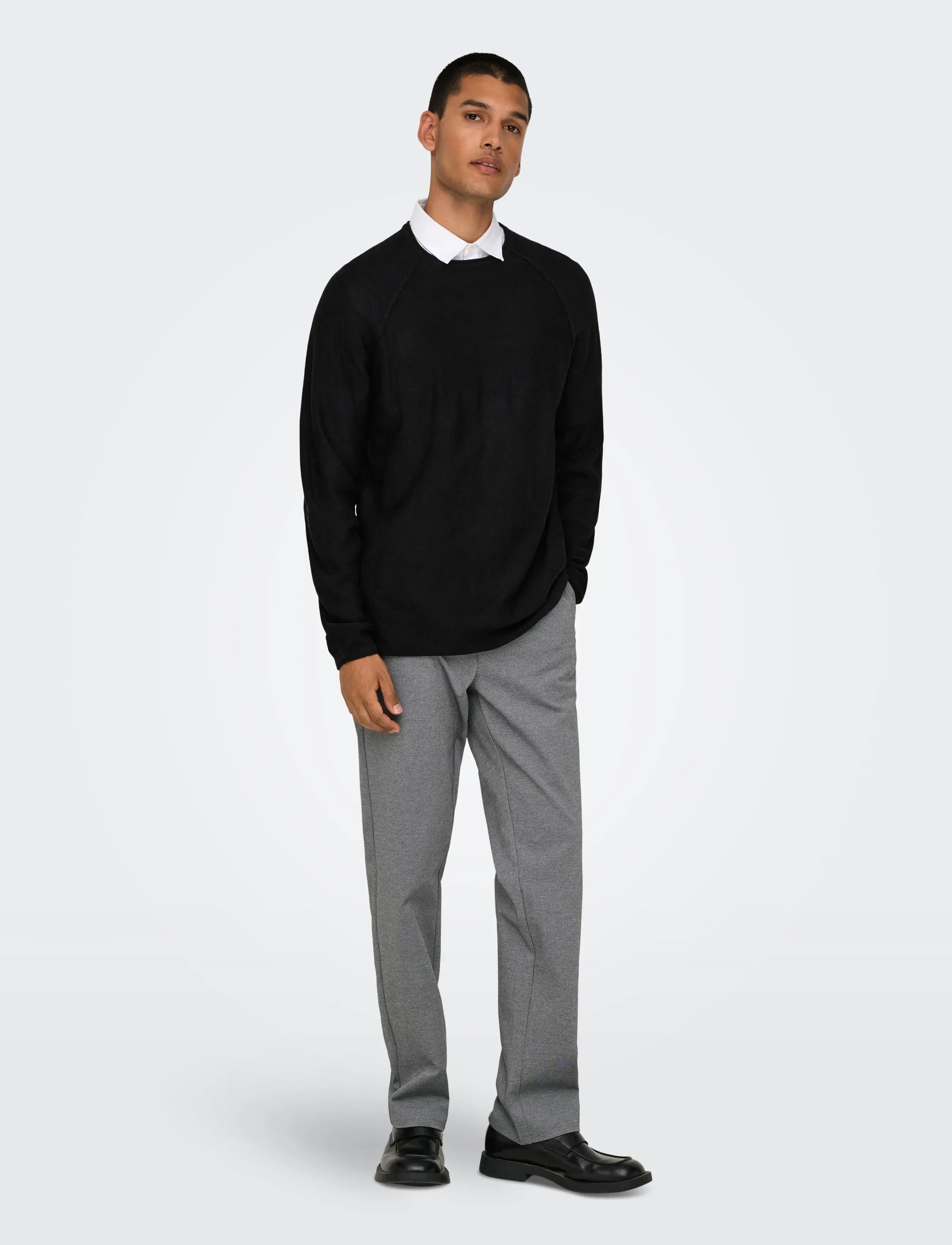 ONLY & SONS - ONSAPOLLO REG LS STRUC CREW KNIT - stickat - black - 4