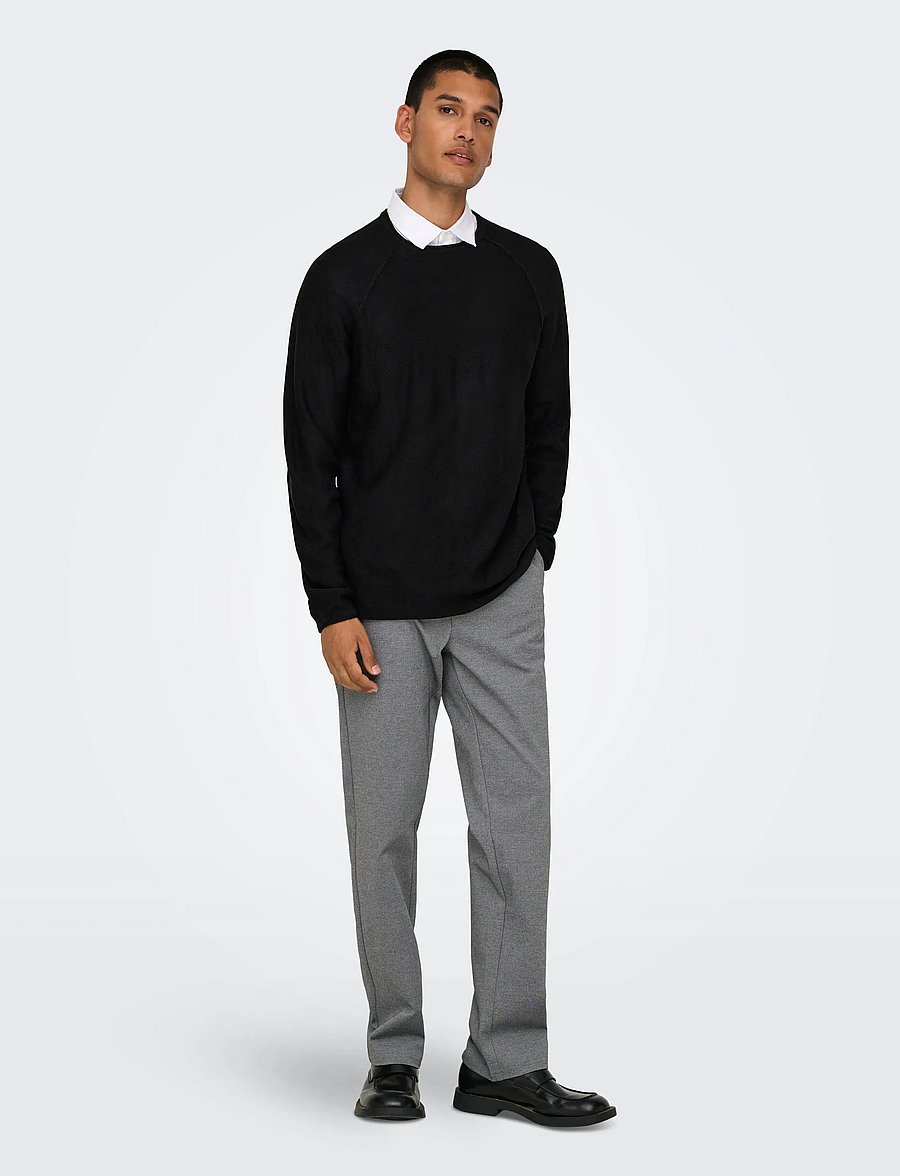 ONLY & SONS - ONSAPOLLO REG LS STRUC CREW KNIT - round necks - black - 4