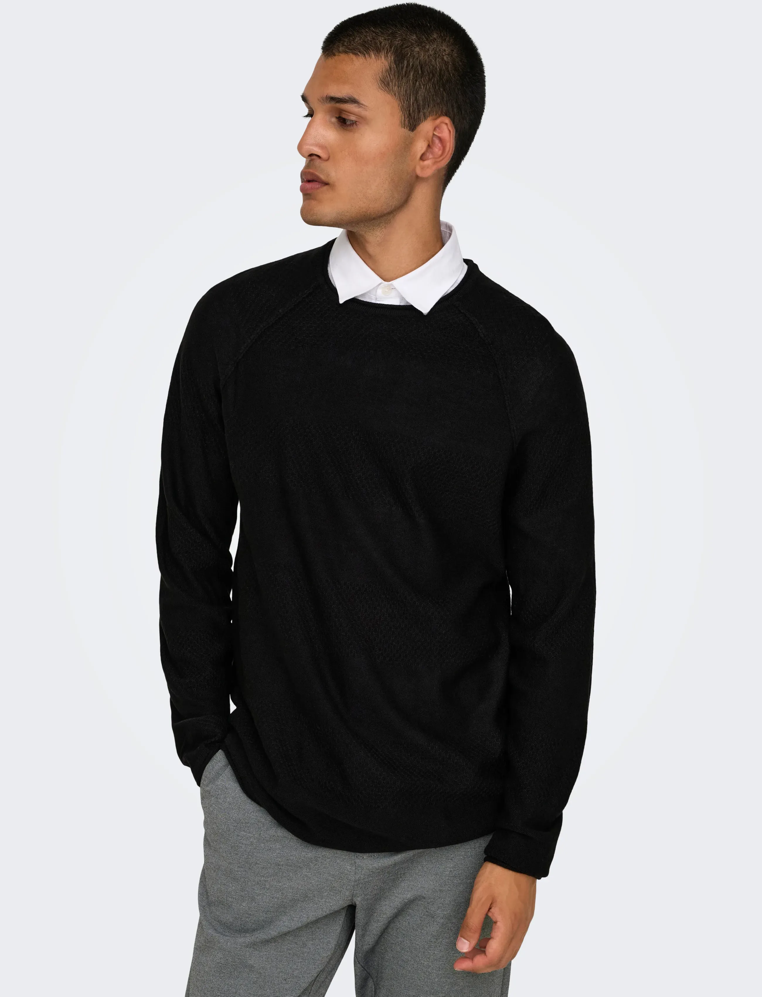 ONLY & SONS - ONSAPOLLO REG LS STRUC CREW KNIT - stickat - black - 5
