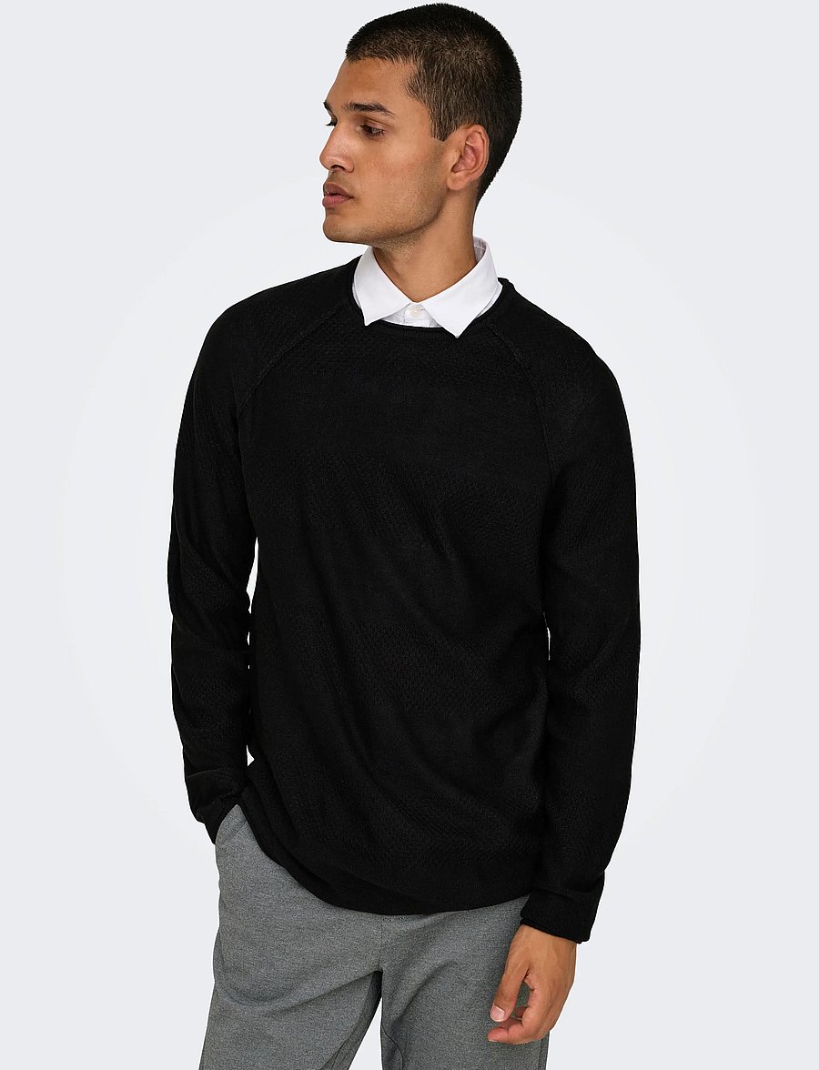 ONLY & SONS - ONSAPOLLO REG LS STRUC CREW KNIT - round necks - black - 5