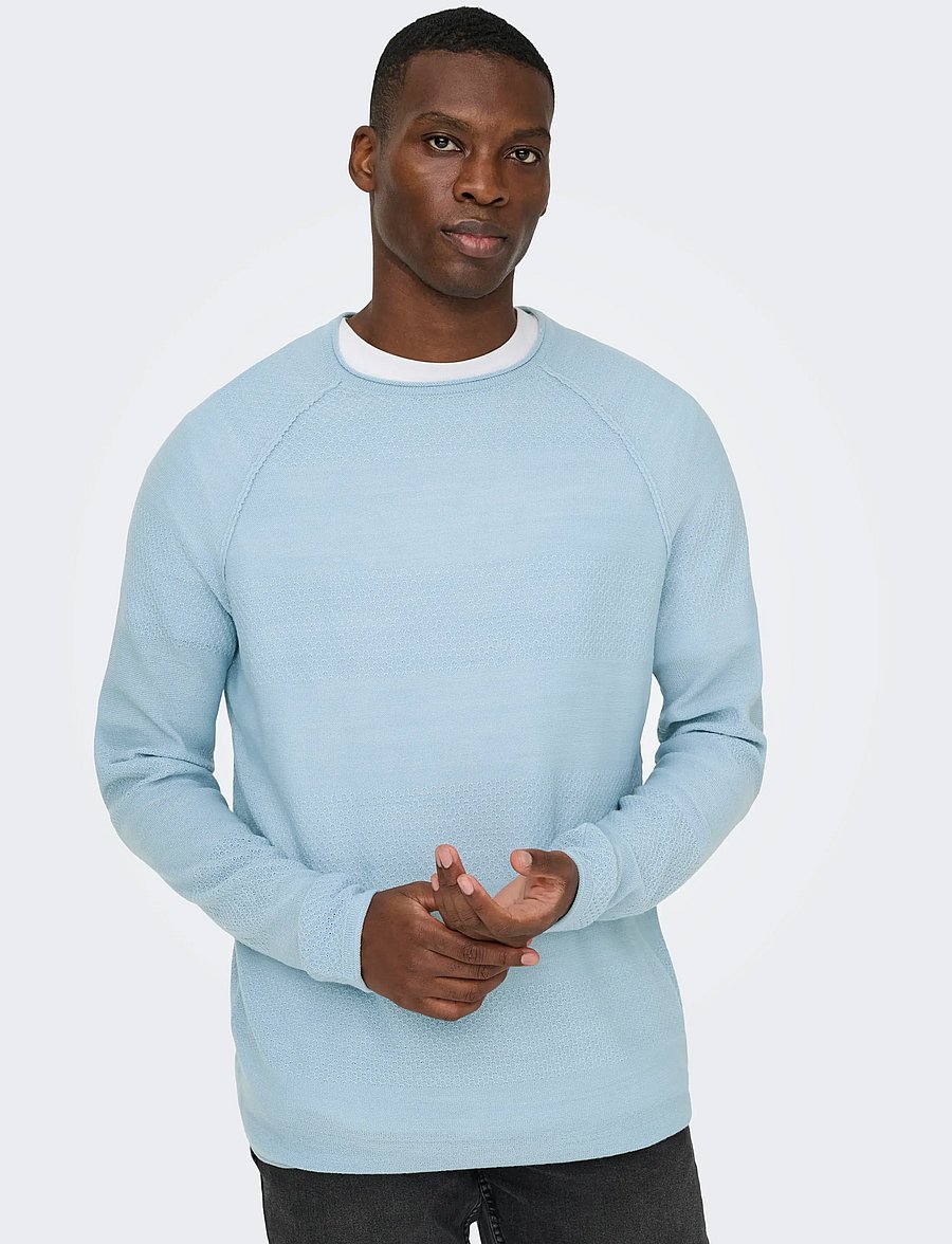 ONLY & SONS - ONSAPOLLO REG LS STRUC CREW KNIT - rundhals - blue fog - 4