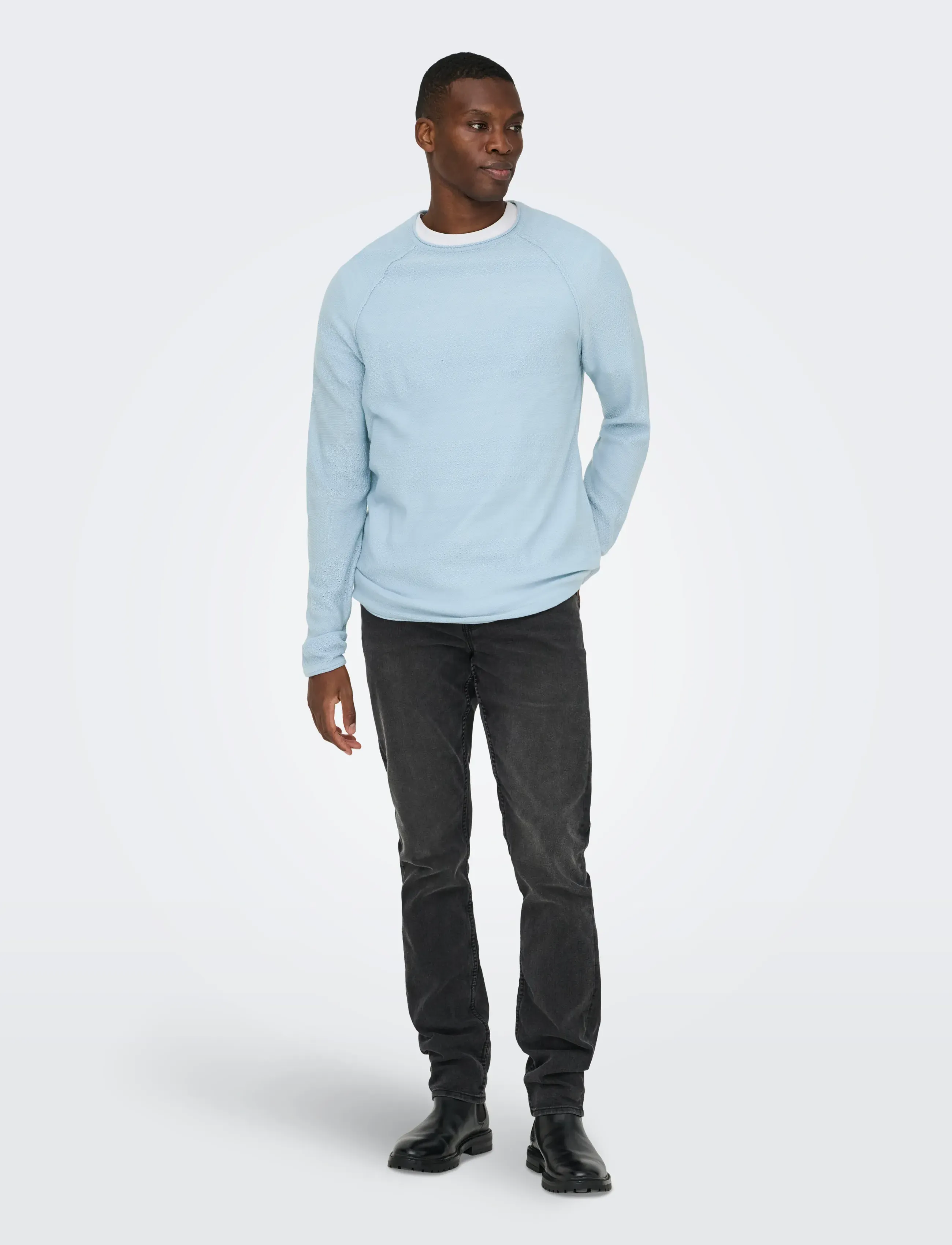 ONLY & SONS - ONSAPOLLO REG LS STRUC CREW KNIT - Ümmarguse kaelusega kudumid - blue fog - 5