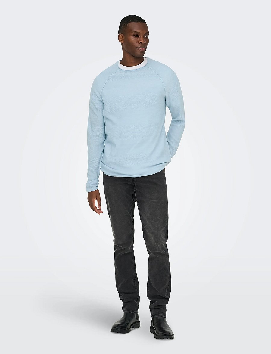 ONLY & SONS - ONSAPOLLO REG LS STRUC CREW KNIT - rundhals - blue fog - 5