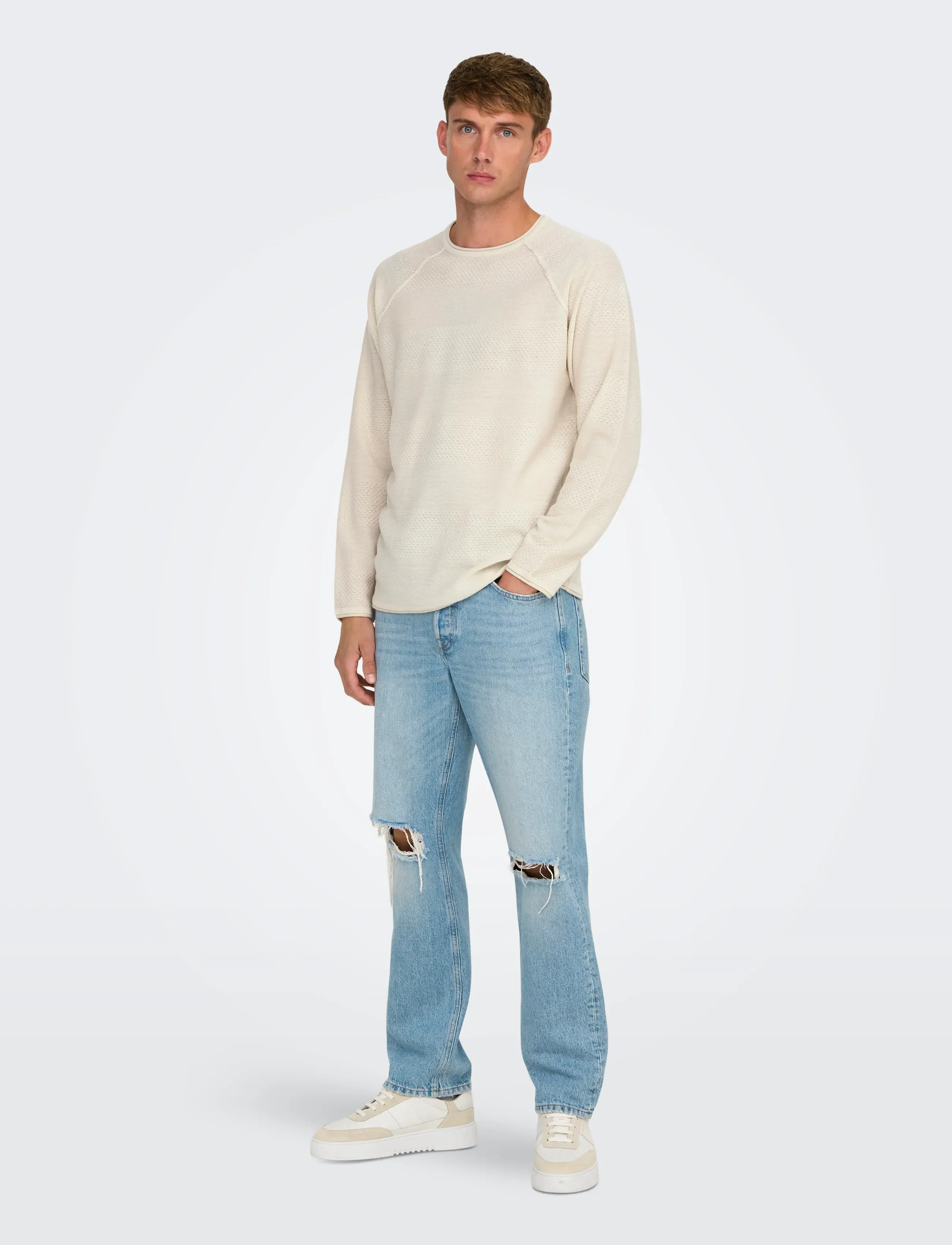 ONLY & SONS - ONSAPOLLO REG LS STRUC CREW KNIT - rundhals - silver lining - 4