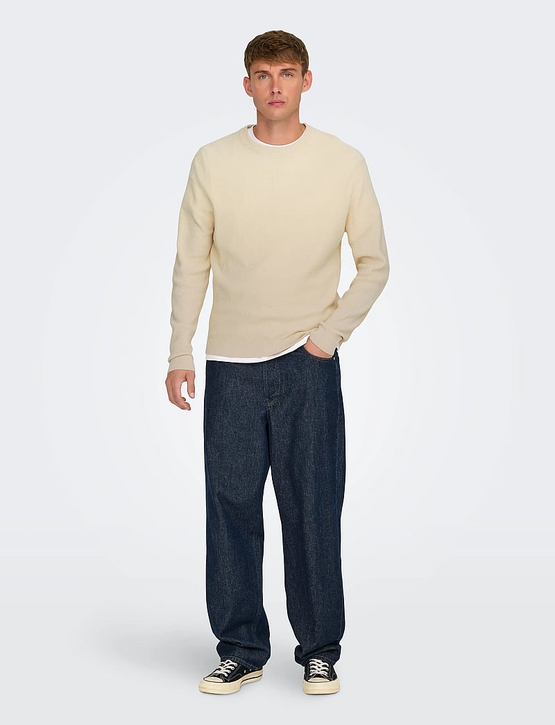 ONLY & SONS - ONSTONY RLX 12 LS WAFFLE CREW KNIT NOOS - rund hals - antique white - 4