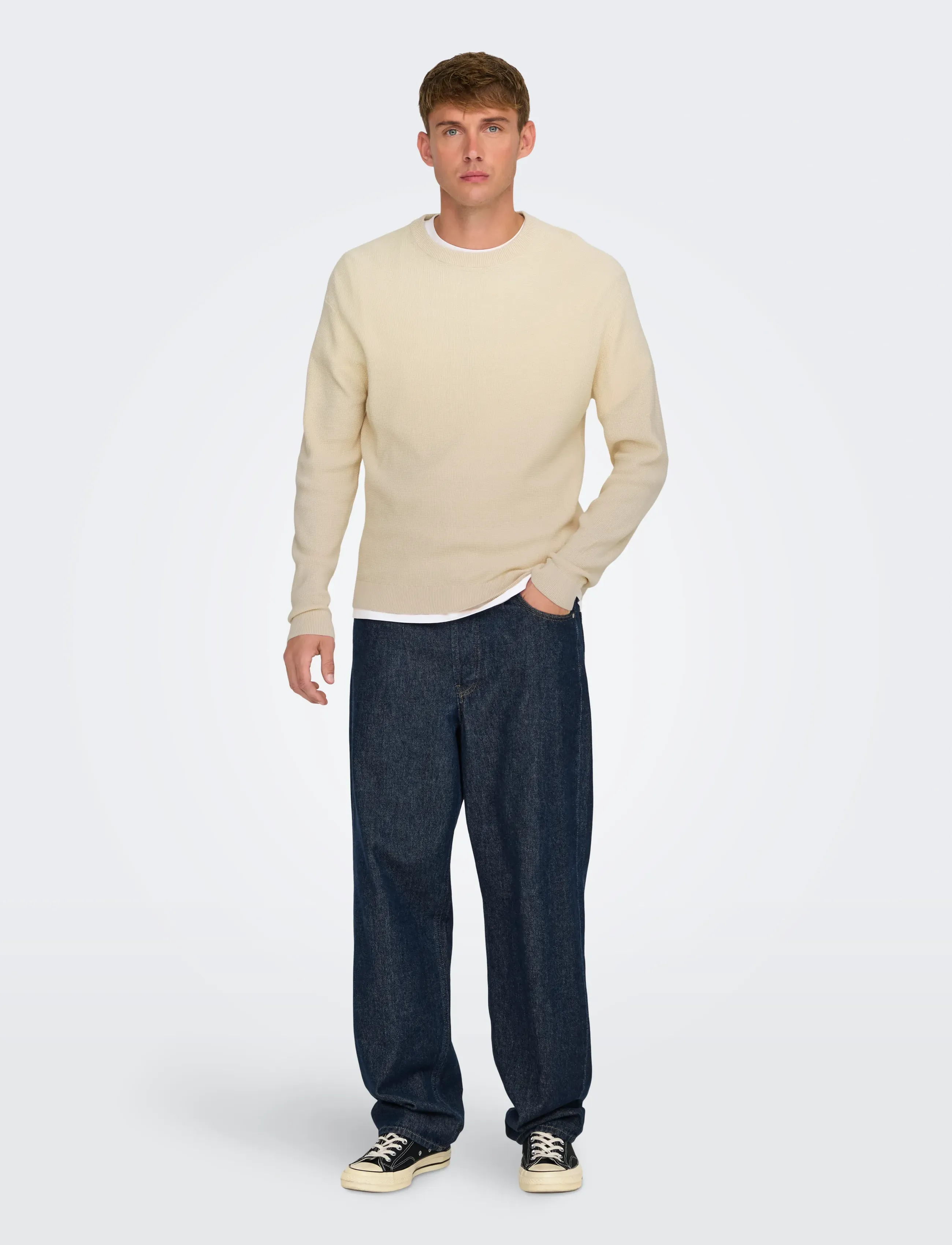 ONLY & SONS - ONSTONY RLX 12 LS WAFFLE CREW KNIT NOOS - rundhalsad - antique white - 4