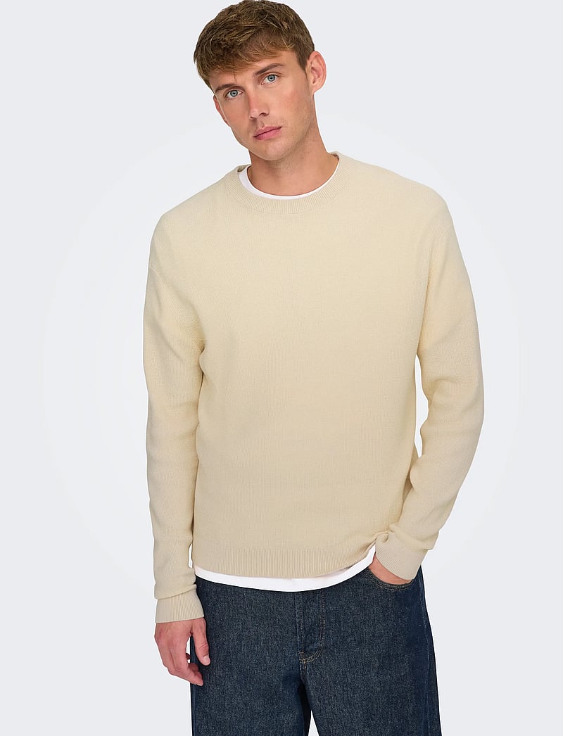 ONLY & SONS - ONSTONY RLX 12 LS WAFFLE CREW KNIT NOOS - rund hals - antique white - 5