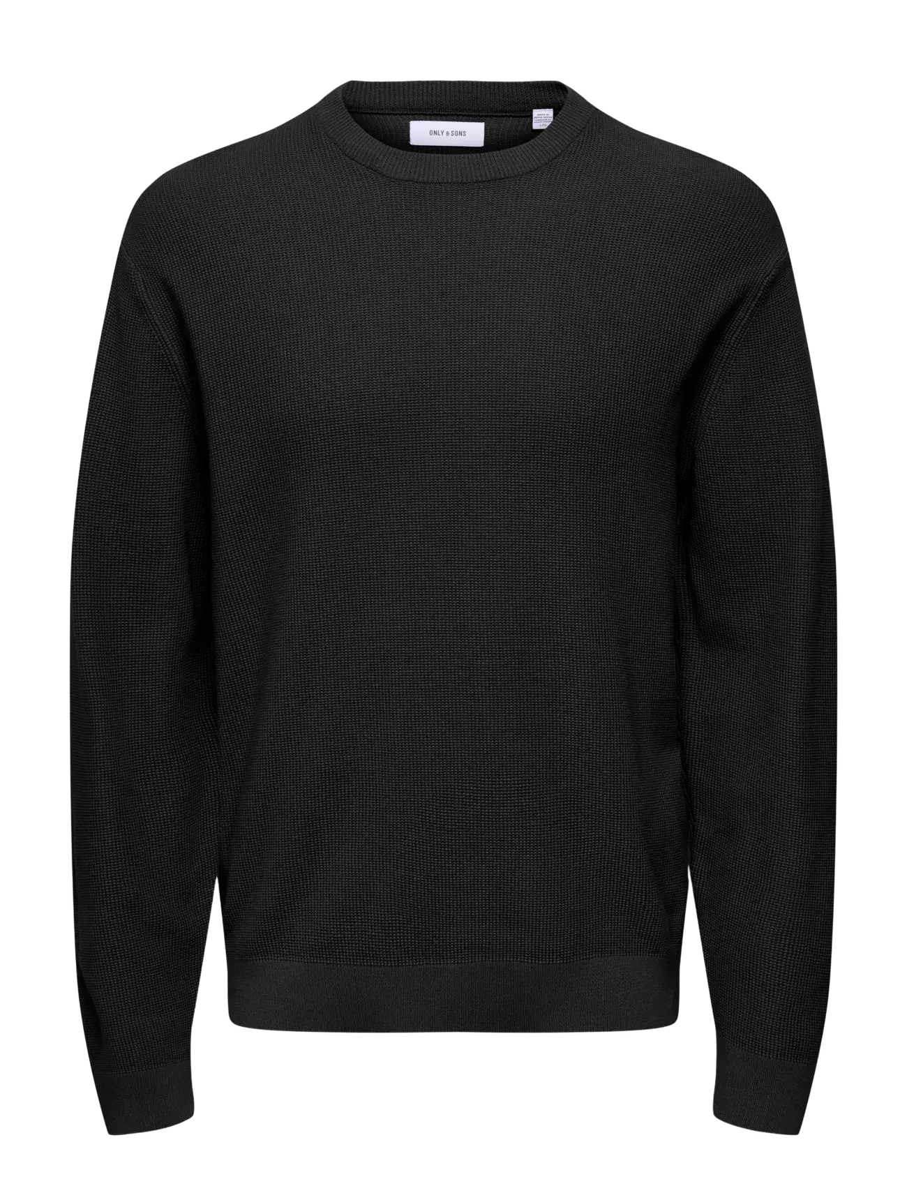 ONLY & SONS ONSTONY RLX 12 LS WAFFLE CREW KNIT NOOS - Strickmode - BLACK / black