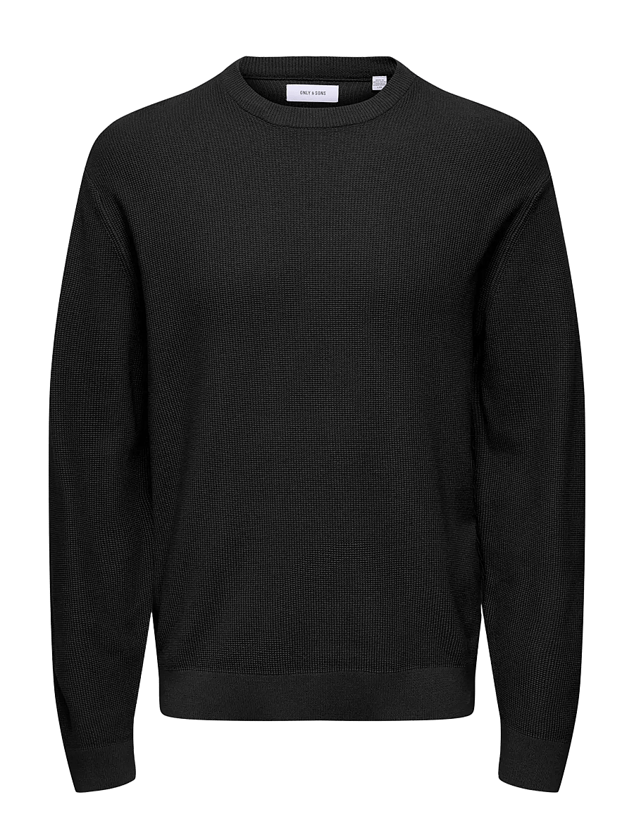 ONLY & SONS - ONSTONY RLX 12 LS WAFFLE CREW KNIT NOOS - rundhalsad - black - 1