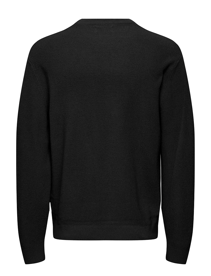 ONLY & SONS - ONSTONY RLX 12 LS WAFFLE CREW KNIT NOOS - rundhalsad - black - 2