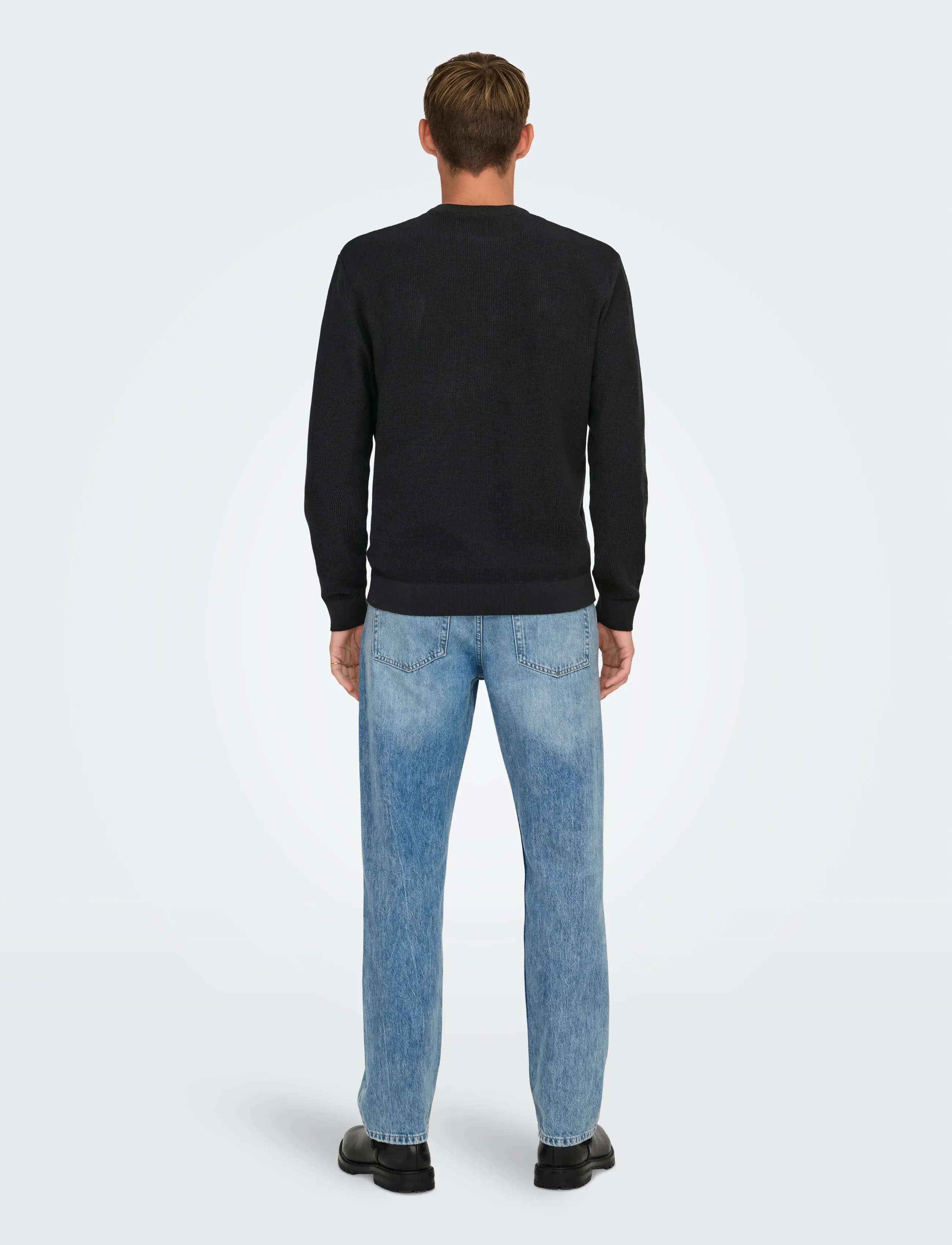 ONLY & SONS - ONSTONY RLX 12 LS WAFFLE CREW KNIT NOOS - rundhalsad - black - 3