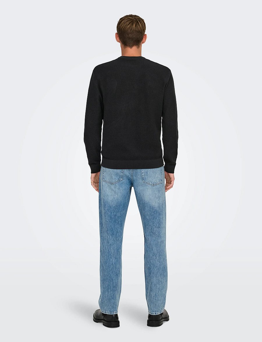 ONLY & SONS - ONSTONY RLX 12 LS WAFFLE CREW KNIT NOOS - rundhalsad - black - 3