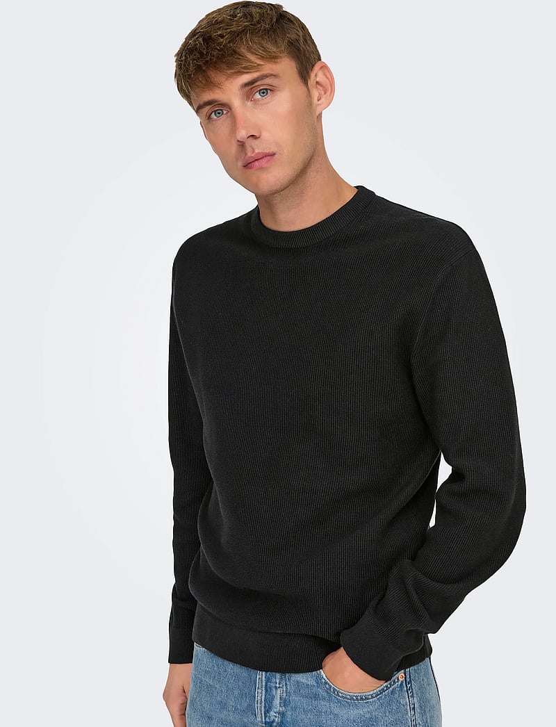 ONLY & SONS - ONSTONY RLX 12 LS WAFFLE CREW KNIT NOOS - rundhals - black - 4