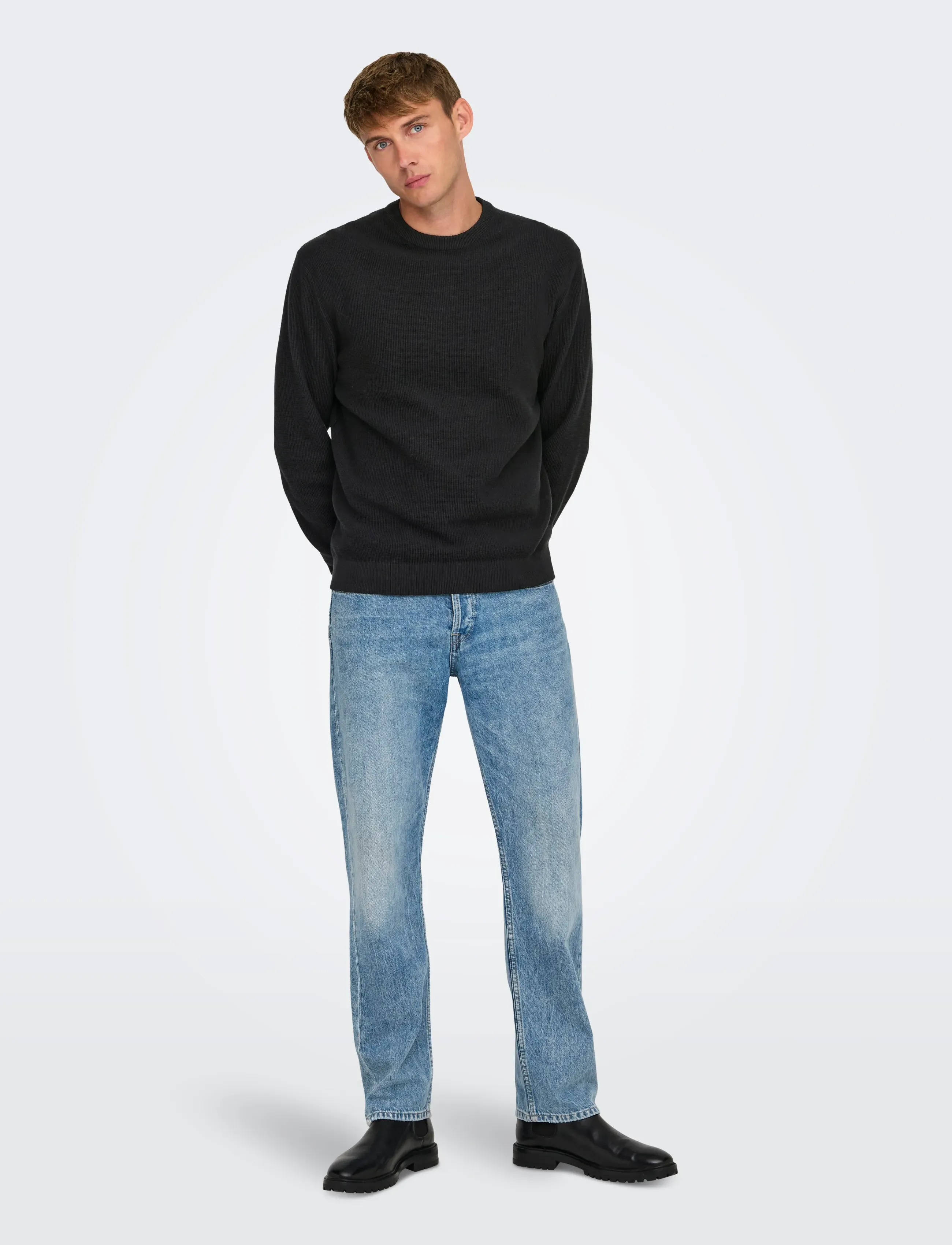 ONLY & SONS - ONSTONY RLX 12 LS WAFFLE CREW KNIT NOOS - rundhalsad - black - 5