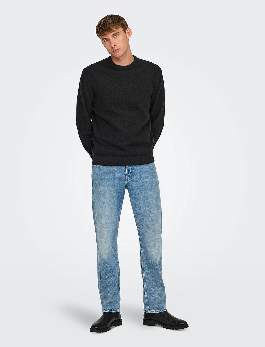 ONLY & SONS - ONSTONY RLX 12 LS WAFFLE CREW KNIT NOOS - rundhalsad - black - 5