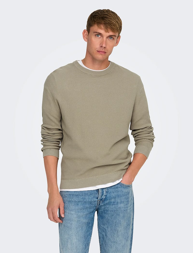 ONLY & SONS - ONSTONY RLX 12 LS WAFFLE CREW KNIT NOOS - round necks - string - 0