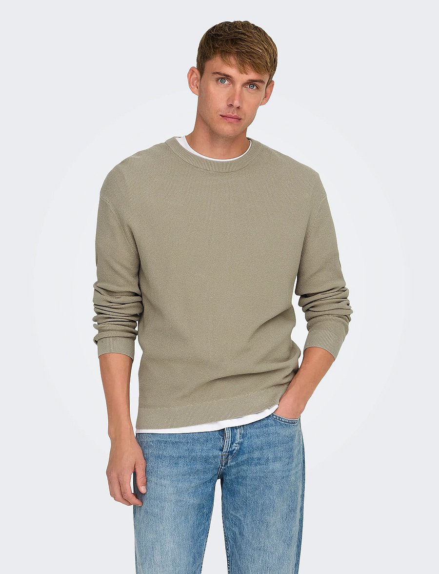 ONLY & SONS - ONSTONY RLX 12 LS WAFFLE CREW KNIT NOOS - rundhalsad - string - 0