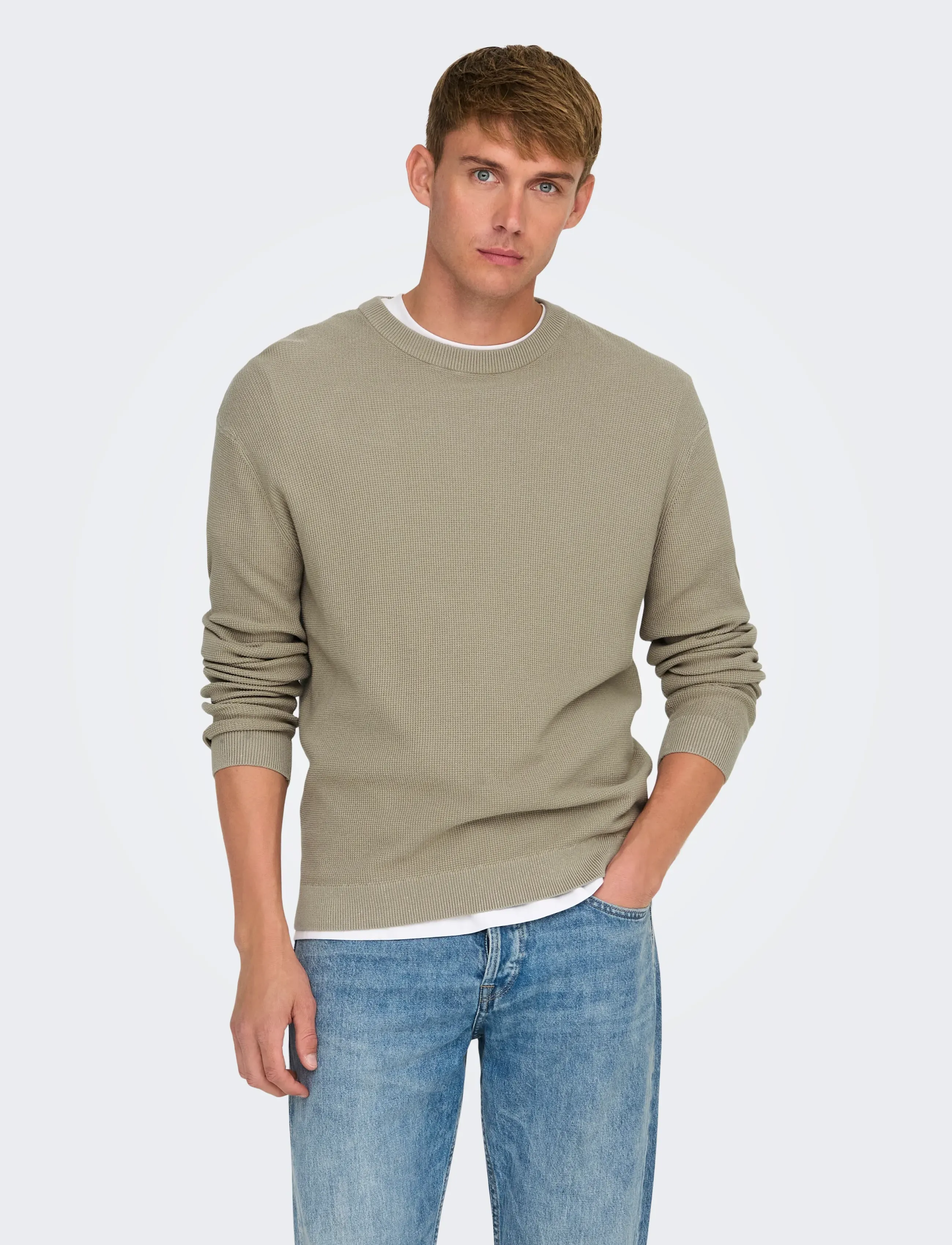ONLY & SONS - ONSTONY RLX 12 LS WAFFLE CREW KNIT NOOS - rundhals - string - 0