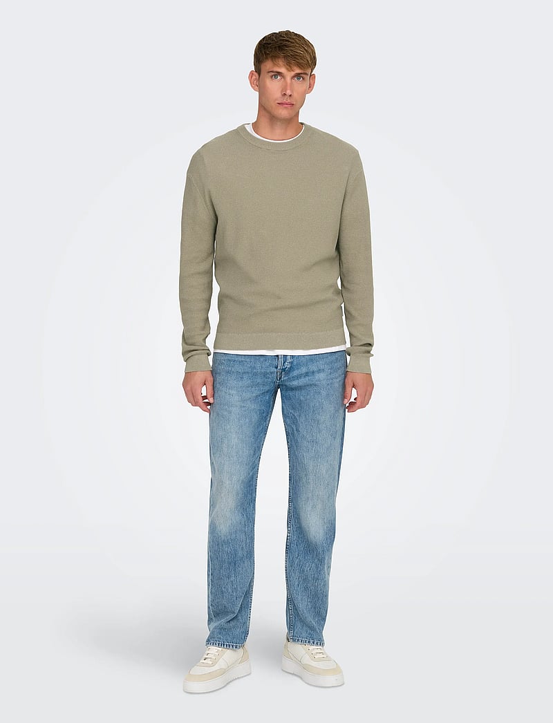 ONLY & SONS - ONSTONY RLX 12 LS WAFFLE CREW KNIT NOOS - round necks - string - 4