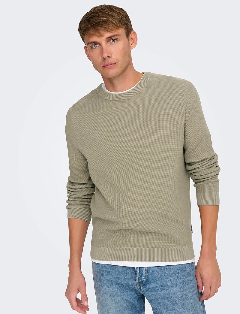 ONLY & SONS - ONSTONY RLX 12 LS WAFFLE CREW KNIT NOOS - round necks - string - 5