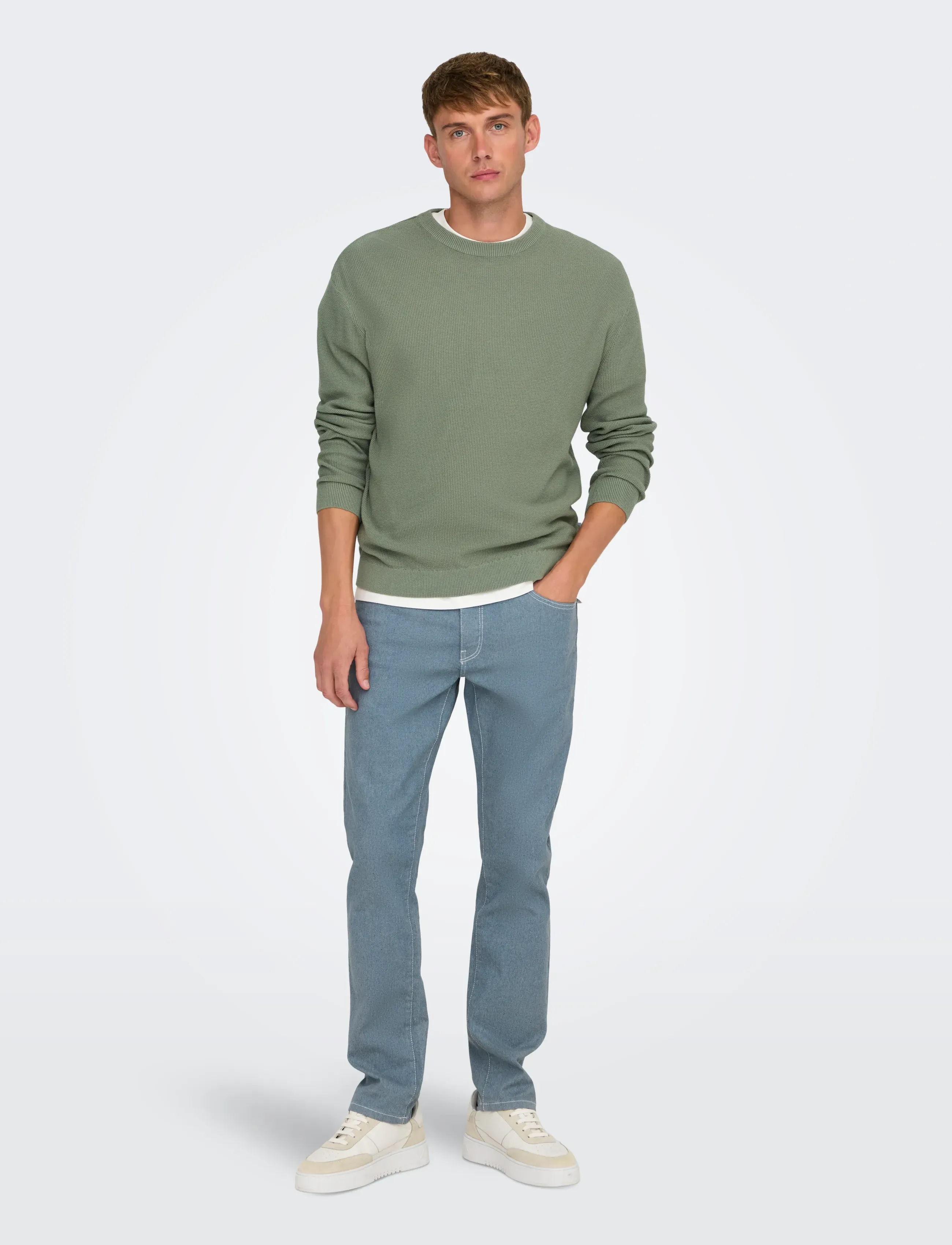 ONLY & SONS - ONSTONY RLX 12 LS WAFFLE CREW KNIT NOOS - Ümmarguse kaelusega kudumid - wrought iron - 4
