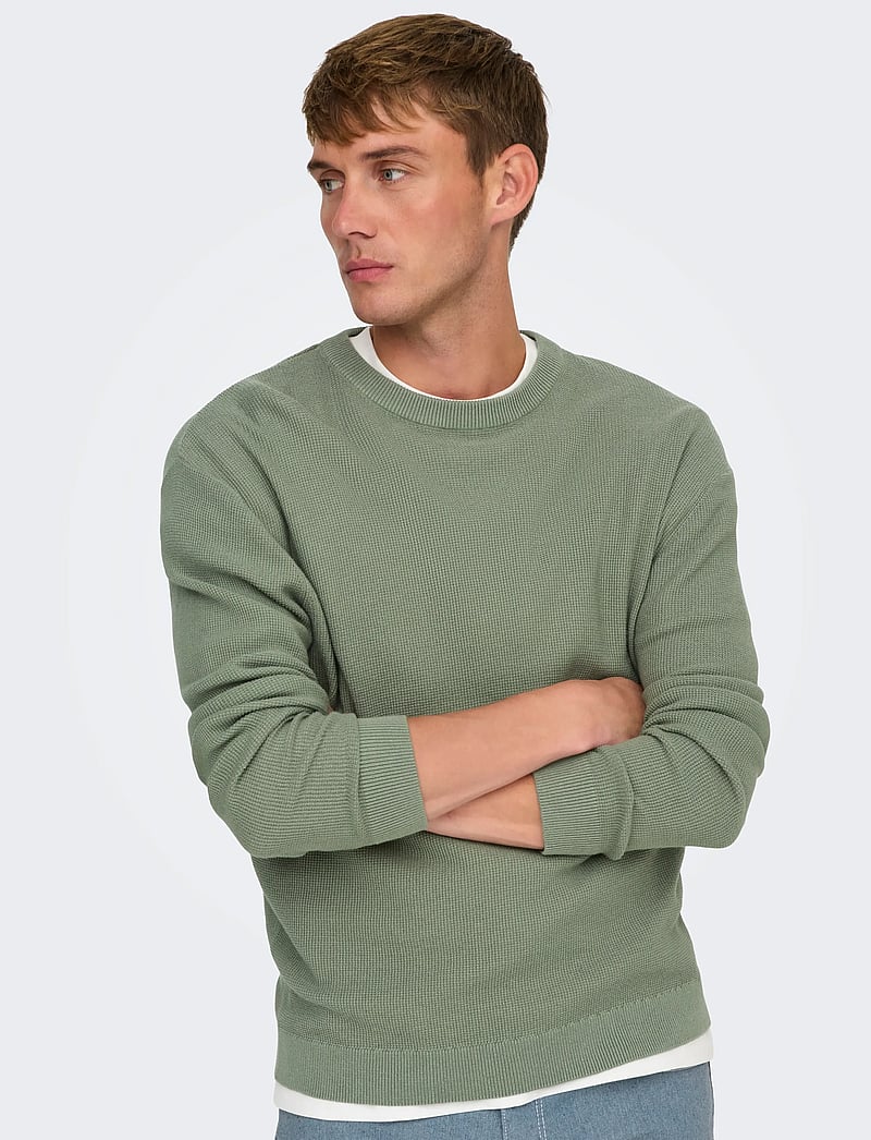 ONLY & SONS - ONSTONY RLX 12 LS WAFFLE CREW KNIT NOOS - Ümmarguse kaelusega kudumid - wrought iron - 5