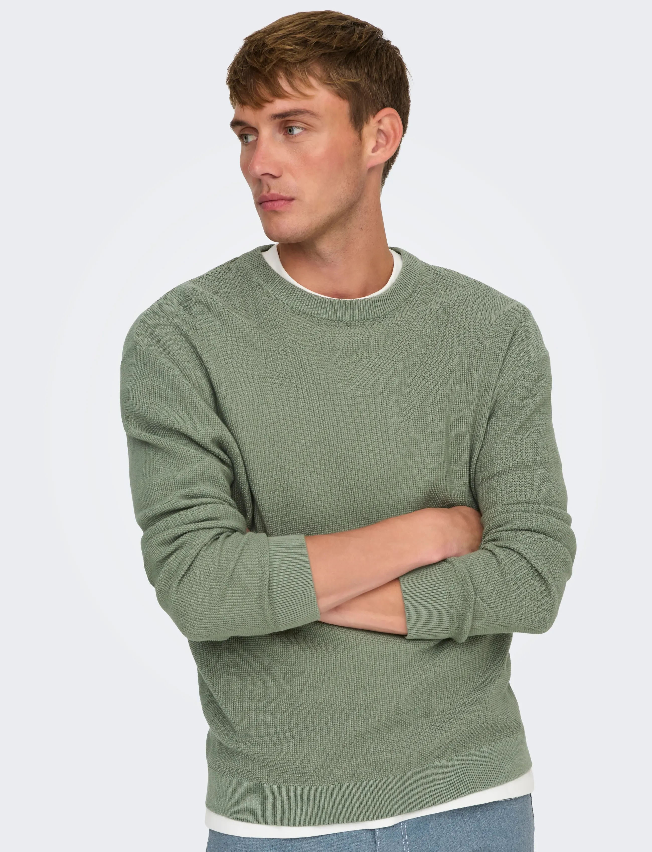 ONLY & SONS - ONSTONY RLX 12 LS WAFFLE CREW KNIT NOOS - Ümmarguse kaelusega kudumid - wrought iron - 5