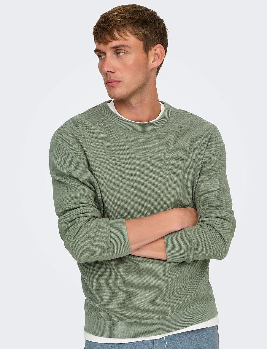 ONLY & SONS - ONSTONY RLX 12 LS WAFFLE CREW KNIT NOOS - Ümmarguse kaelusega kudumid - wrought iron - 5
