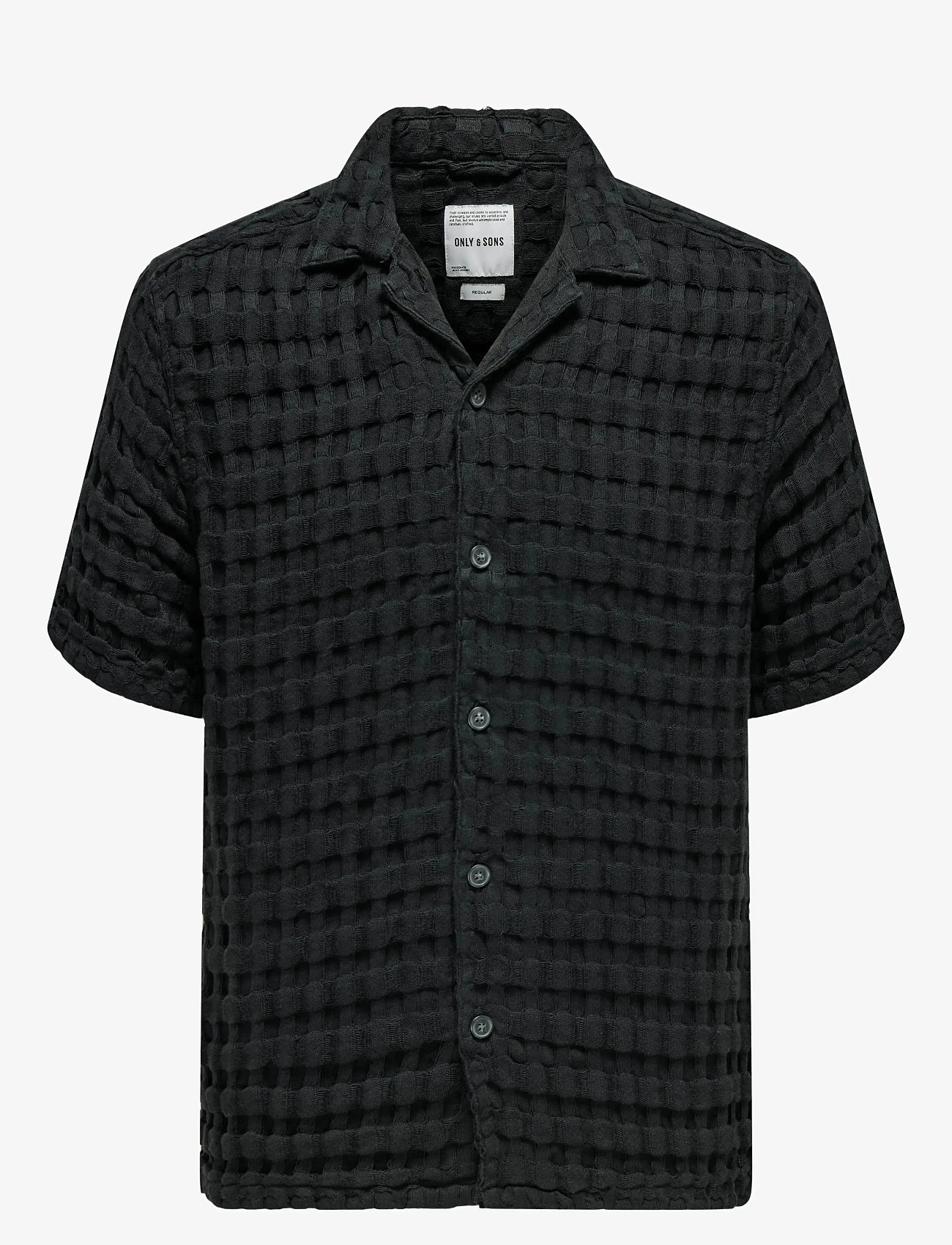 ONLY & SONS - ONSBRADDOCK REG SS RESORT WAFFLE SHIRT - kurzarmhemden - jet black - 0