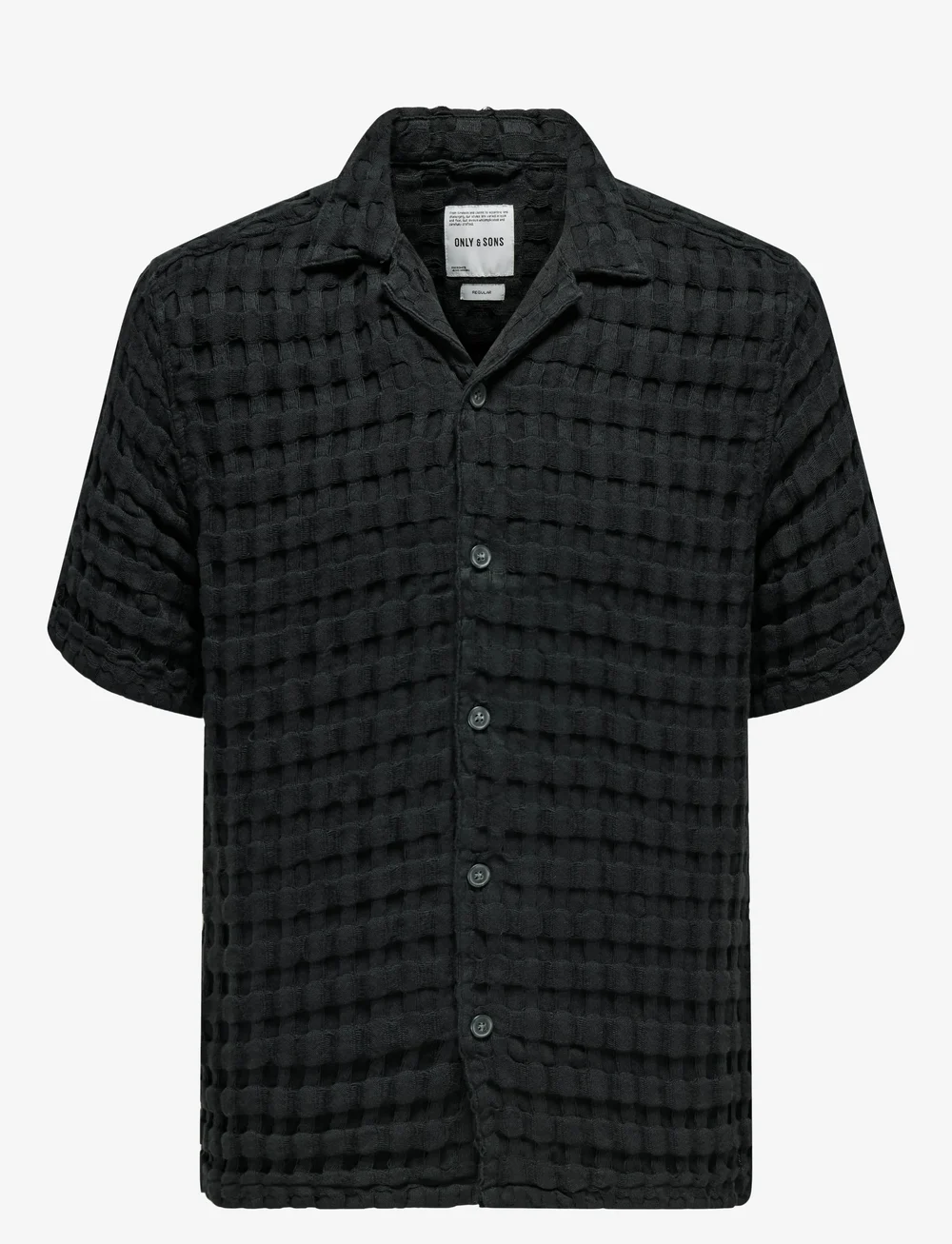 ONLY & SONS - ONSBRADDOCK REG SS RESORT WAFFLE SHIRT - kortærmede skjorter - jet black - 0