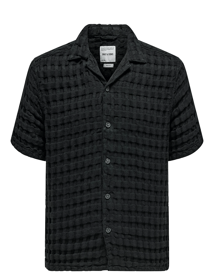 ONLY & SONS - ONSBRADDOCK REG SS RESORT WAFFLE SHIRT - overhemden met korte mouw - jet black - 0