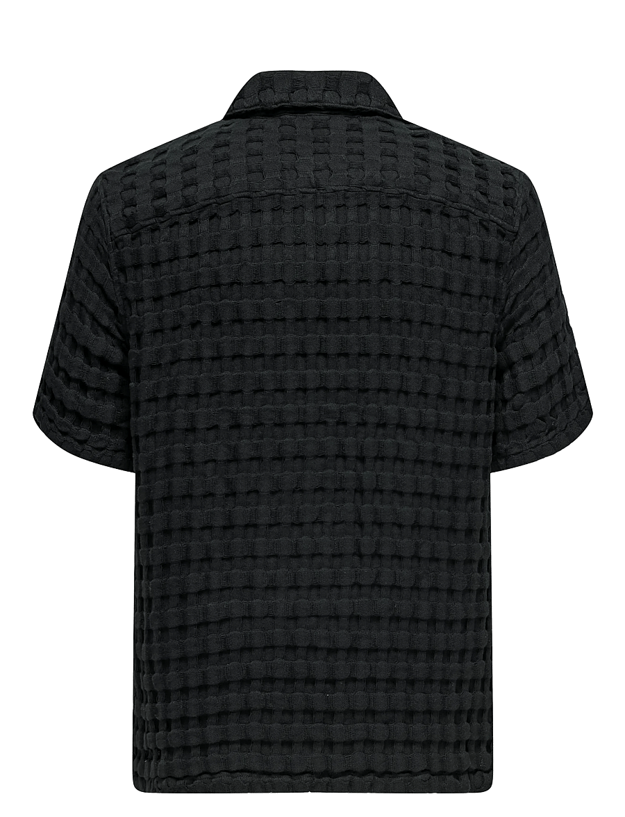 ONLY & SONS - ONSBRADDOCK REG SS RESORT WAFFLE SHIRT - overhemden met korte mouw - jet black - 1