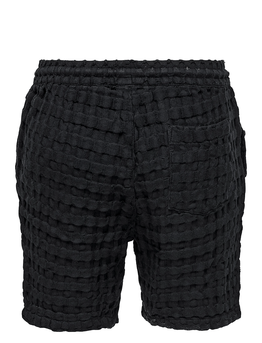 ONLY & SONS - ONSTEL BRADDOCK WAFFLE SHORTS - vabaaja lühikesed püksid - jet black - 1