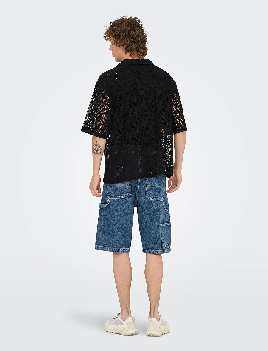 ONLY & SONS - ONSNOVAK RLX RESORT SS LACE SHIRT - chemises à manches courtes - black - 3