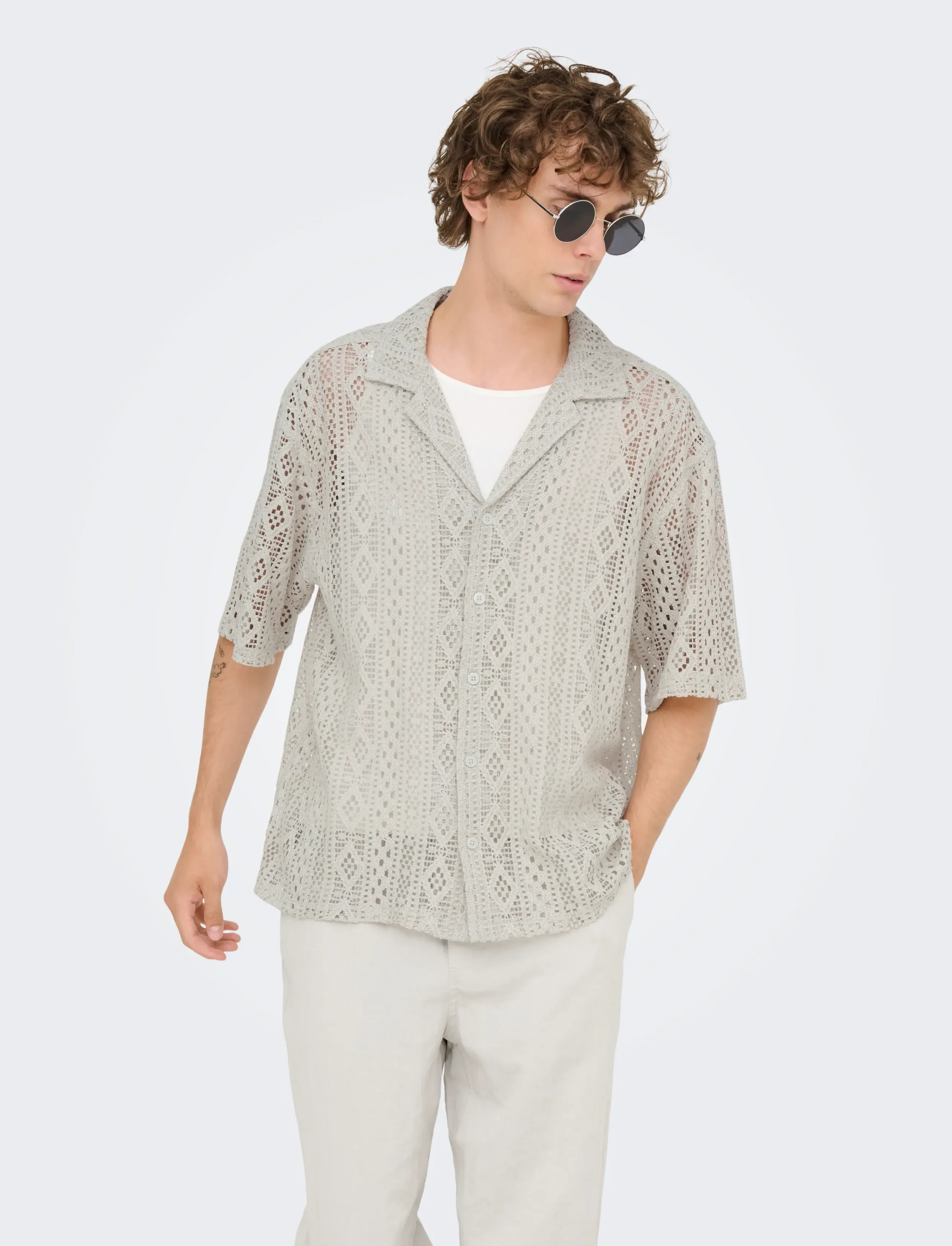 ONLY & SONS ONSNOVAK RLX RESORT SS LACE SHIRT - Hemden - MOONSTRUCK / cream