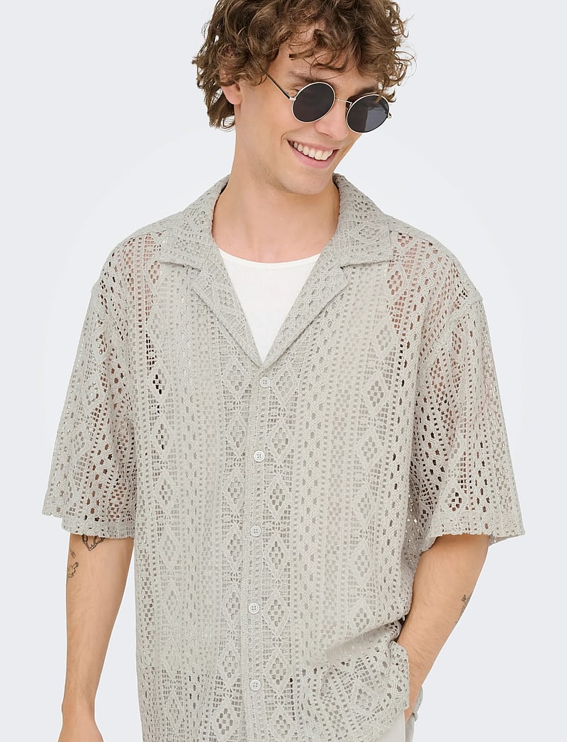ONLY & SONS - ONSNOVAK RLX RESORT SS LACE SHIRT - chemises à manches courtes - moonstruck - 4