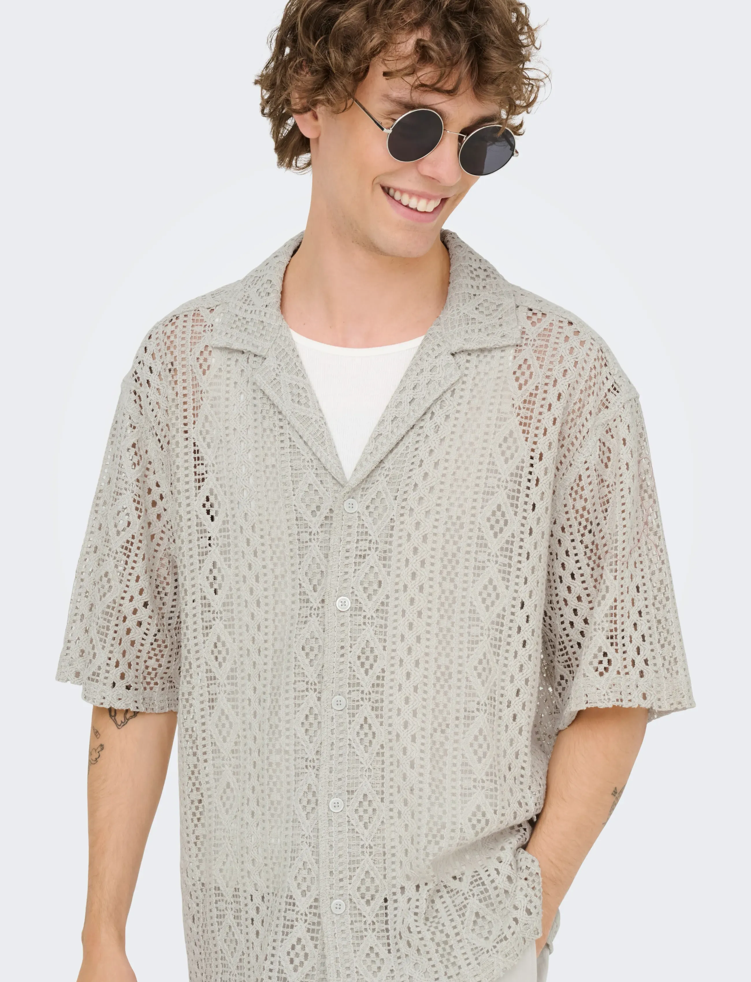 ONLY & SONS - ONSNOVAK RLX RESORT SS LACE SHIRT - chemises à manches courtes - moonstruck - 4
