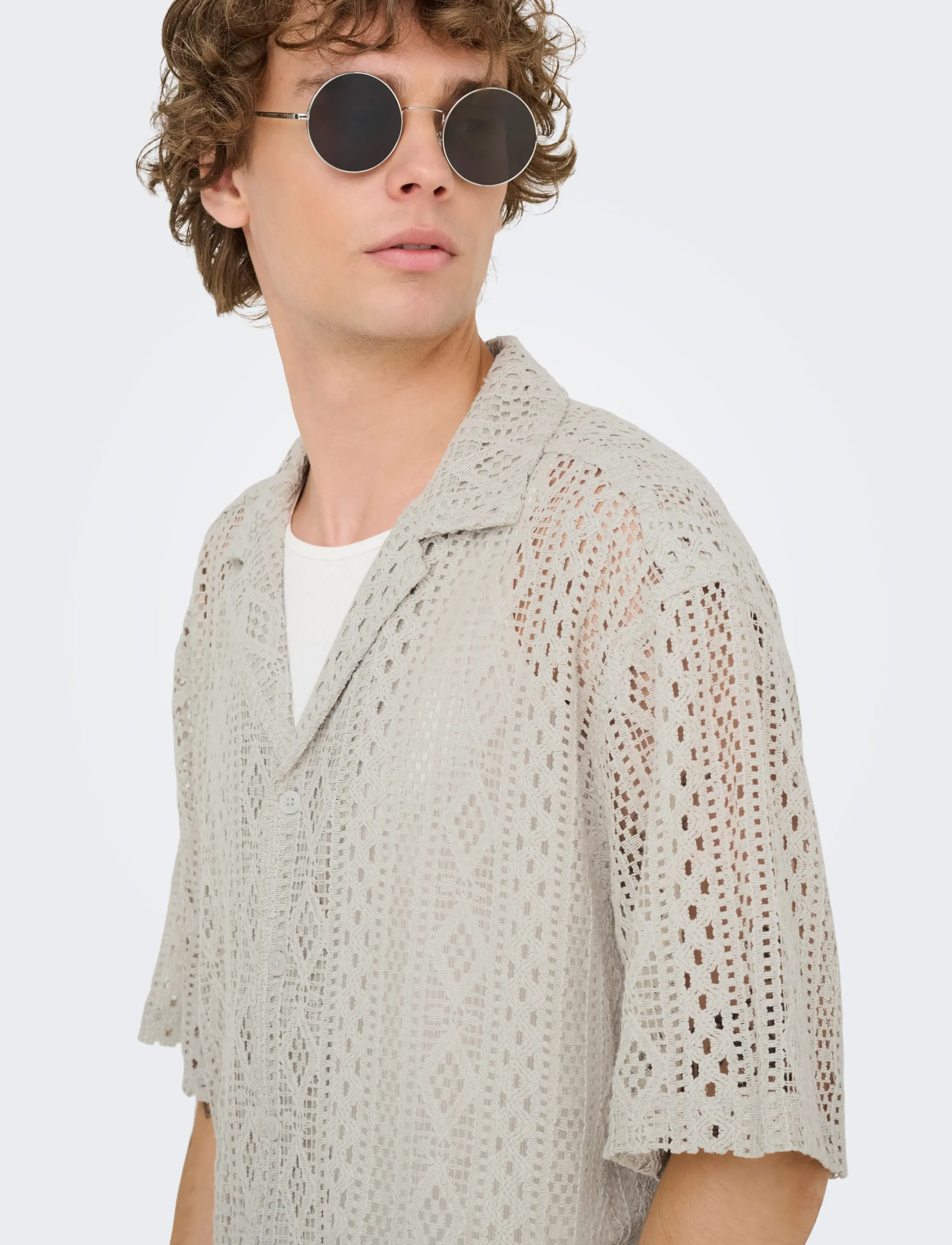 ONLY & SONS - ONSNOVAK RLX RESORT SS LACE SHIRT - chemises à manches courtes - moonstruck - 5