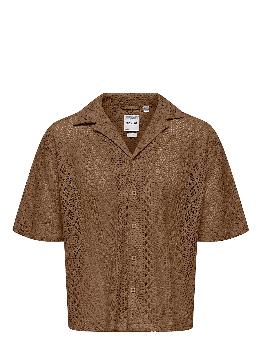 ONLY & SONS - ONSNOVAK RLX RESORT SS LACE SHIRT - kurzarmhemden - sepia - 0